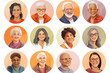 Elderly and Retired Buyer Personas People faces avatars vector collection - Set of various diverse character heads in round frames. Flat design illustrations with white background