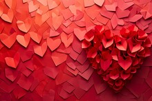 Abstract Red Heart In Paper Style On Background.