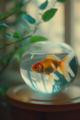  goldfish swimming in round glass bowl aquarium