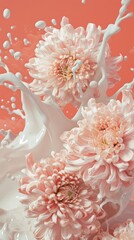 Wall Mural - a few chrysanthemums and a splash of milk