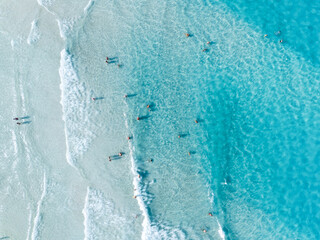 Wall Mural - aerial view on beach and people. vacation and adventure. europe, mediterranean sea. top view from dr