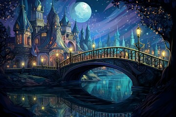 Canvas Print - Whimsical starlight bridges in Fantasy - Generative AI