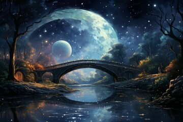 Canvas Print - whimsical starlight bridges in fantasy - generative ai