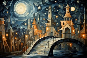 Canvas Print - Whimsical starlight bridges in Fantasy - Generative AI