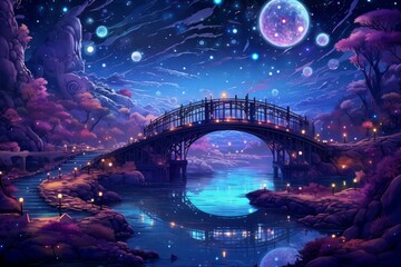 Canvas Print - Whimsical starlight bridges in Fantasy - Generative AI