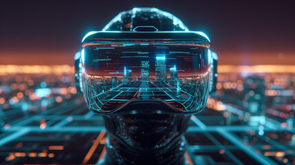 Virtual Reality Concept, Immersive Internet Experience, Futuristic Goggles, Digital Twin as Holographic Projection, Digital Physical Augmented, Entertainment, Cyberspace, Future