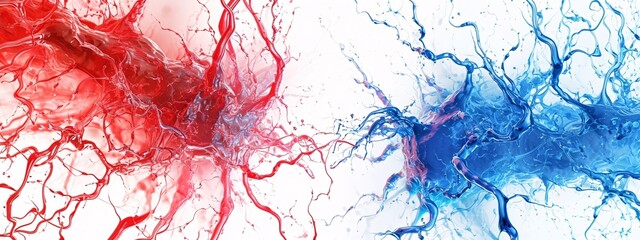 Two Painted Drops of Red and Blue Liquid Generative AI