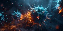 A Blue And Orange Virus Cell With A Red Flame Inside Generative AI