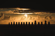 Fifteen moai at the restored ceremonial site of Ahu Tongariki on Easter Island (Isla de Pascua) (Rapa Nui), Chile. at sunrise silhouette in the morning