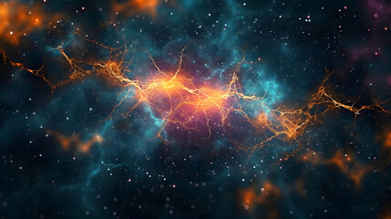Poster - Closeup, design and brain neurons background for motion, neuroscience and chemistry dynamic. Ai generated, abstract and creative banner art for genetic impulse, neurology and psychedelic mockup space