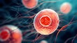 © john - Closeup of a human ovum cell. Genetic engineering of cell, gene manipulation. selective focus