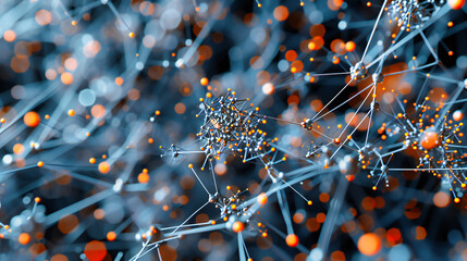 Abstract network structure: A dark and abstract representation of a network structure, highlighting the connection between elements