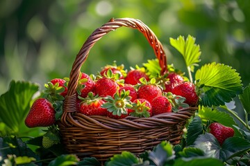 Wall Mural - a basket full of fresh strawberries