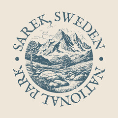 Wall Mural - Sarek, Sweden Illustration Clip Art Design Shape. National Park Vintage Icon Vector Stamp.