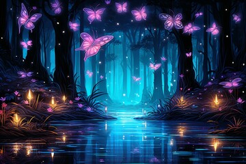 Poster - Luminescent spirit fireflies in Fantasy - Generative AI