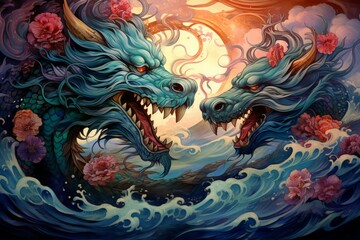 Poster - Ferocious storm dragons in Fantasy - Generative AI