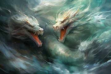 Poster - Ferocious storm dragons in Fantasy - Generative AI