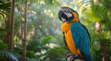 Poster - a blue and yellow parrot sitting on a branch