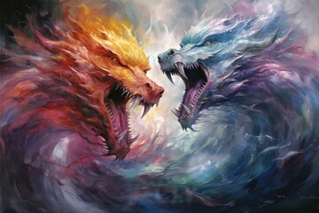 Poster - Ferocious storm dragons in Fantasy - Generative AI