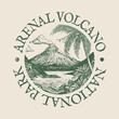 Arenal Volcano, Alajuela, El Castillo, La Fortuna, Costa Rica Illustration Clip Art Design Shape. National Park Vintage Icon Vector Stamp.