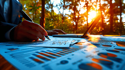 Education and work: A person working at a desk with a laptop, notebook, and pen, symbolizing the intersection of education and business