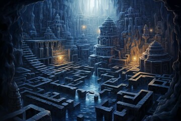 Wall Mural - Mystic crystal labyrinths in Fantasy - Generative AI