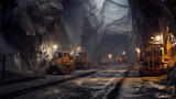Fototapeta  - Rock machinery dig dark mining underground gold industrial tunnel mineral iron copper