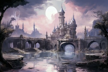 Wall Mural - bewitching moonstone fountains in fantasy - generative ai