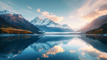 A Panoramic View Of A Serene Lake At Sunrise, Surrounded By Snow-capped Mountains. The Tranquil Scene Emphasizes The Significance Of Preserving Freshwater Resources In Pristine Nat