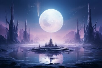 Poster - Bewitching moonstone fountains in Fantasy - Generative AI