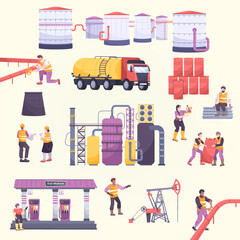 Wall Mural - oil industry icons set with oil production symbols flat isolated vector illustration