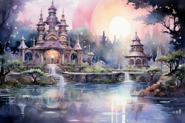 Sticker - Bewitching moonstone fountains in Fantasy - Generative AI