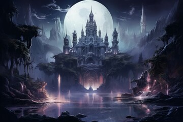 Poster - Bewitching moonstone fountains in Fantasy - Generative AI