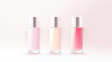 Three skin serums in pink bottles are a reminder of the importance of self-care and pampering. water color, cartoon, hand drawing, animation 3D, vibrant, minimalist style. ai generated.