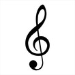 Black music note symbol. Treble clef isolated on white background.  Hand drawn doodle thick outline treble clef. Vector illustration.