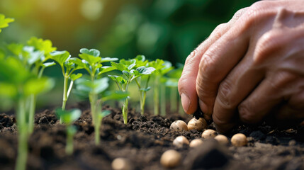 closeup of 2 hands planting a seed