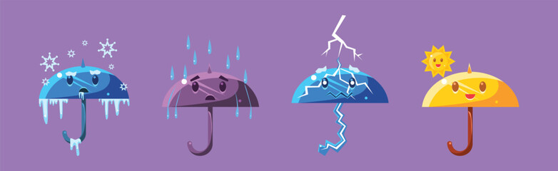 Canvas Print - Umbrella Character as Weather and Meteorology Element Vector Set