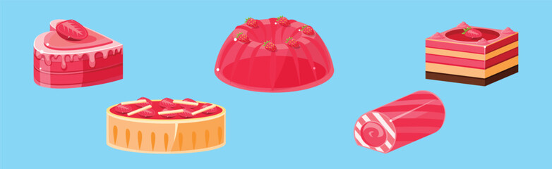 Sticker - Strawberry Roulade, Cake and Pie as Sweet Dessert Vector Set