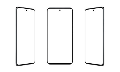 Poster - Modern smartphone with thin, round edges in three positions, transparent. Versatile phone mockup for showcasing sleek design