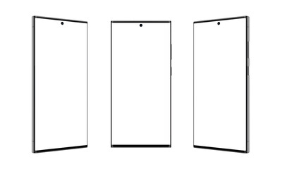 Poster - Three positions of a modern square shape smartphone with thin, sharp edges, transparent