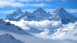 Fototapeta Góry - The serene beauty of the Alps adorned with pristine snow covering the towering peaks