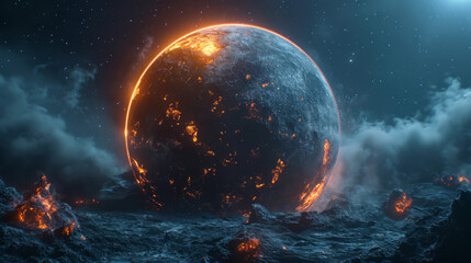 Outer space planet in an otherworldly environment.
