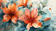 Flowers Wallpaper, Floral Art Design Background With Flowers Bunch In Watercolor Style