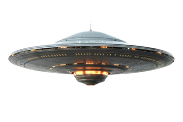 Wall Mural - ufo, alien spaceship isolated on transparent background, close up of flying saucer, alien abduction 