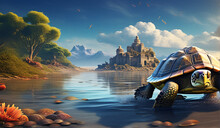 Turtle On The Edge Of The Lake