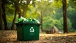 Garbage bin in the park. Recycling, waste sorting, environmental issues, waste sorting for recycling. Plastic sorting. 