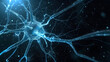 Abstract blue colored neuron cell in the brain on black motion background. Selective focus used.
