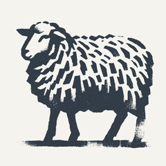 Wall Mural - Sheep. Vintage block print style grunge effect vector illustration. Black and white.