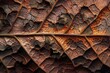 Close up of brown dry autumn leaf texture. Decaying leaf with intricate patterns of decay, embodying the concept of impurity within nature. The image's warm, earthy tones, macro photograph