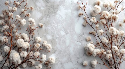 Canvas Print -  a couple of white flowers sitting next to each other on a white marble counter top in front of a white marble wall.